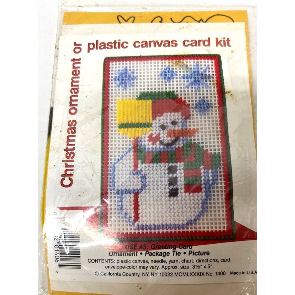 Vintage Plastic Canvas Card Kit Snowman Design Holiday Greeting Card Craft Set I